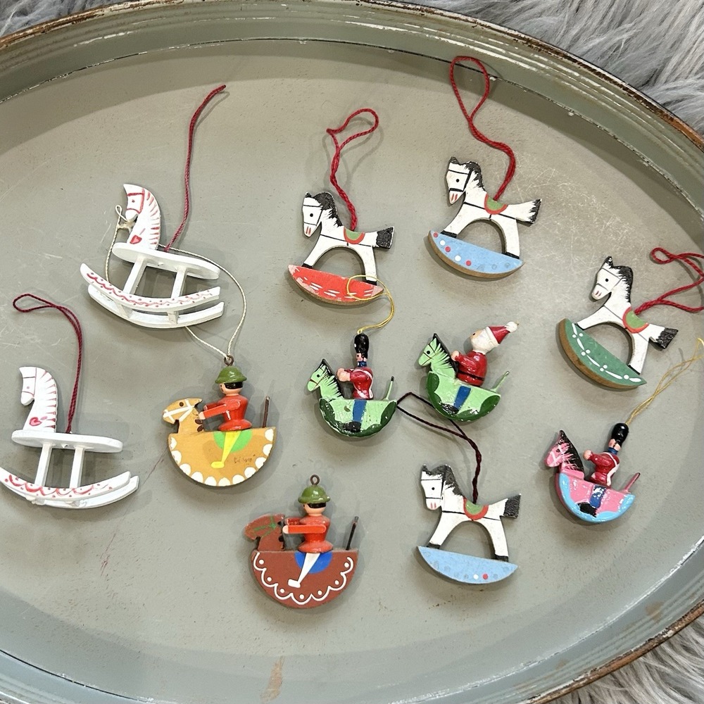Vintage Hand Painted Rocking Horse Erzgebirge Style Ornaments Lot Of 11
